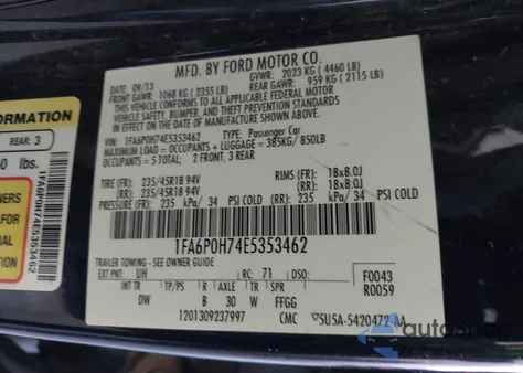 2014 Ford Fusion Se из США, поврежденный, VIN 1FA6P0H74E5353462